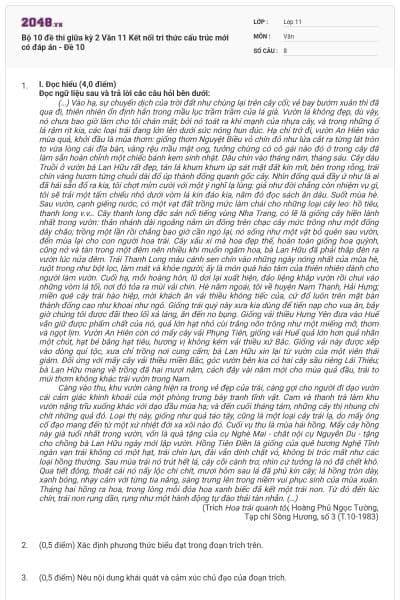 Bộ 10 đề thi giữa kỳ 2 Văn 11 Kết nối tri thức cấu trúc mới có đáp án - Đề 10