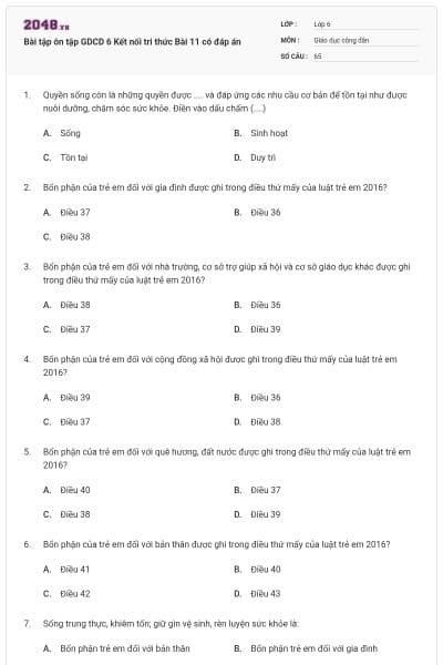 Bài tập ôn tập GDCD 6 Kết nối tri thức Bài 11 có đáp án