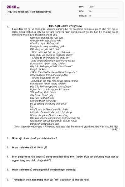 (Ngữ liệu ngoài sgk) Tiễn dặn người yêu