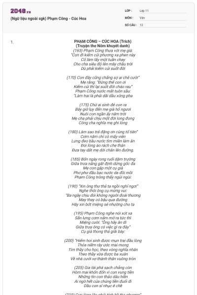 (Ngữ liệu ngoài sgk) Phạm Công - Cúc Hoa