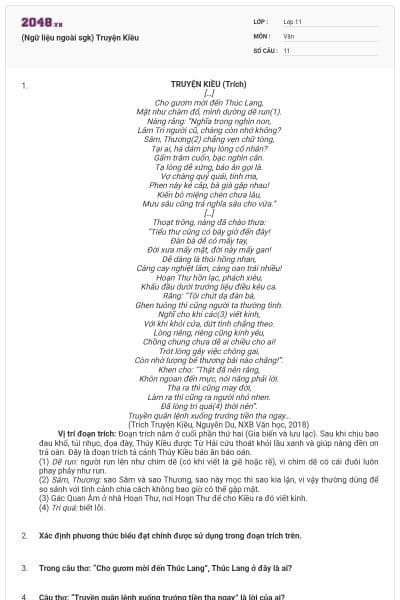 (Ngữ liệu ngoài sgk) Truyện Kiều