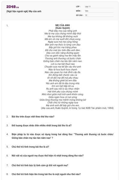 (Ngữ liệu ngoài sgk) Mẹ của anh