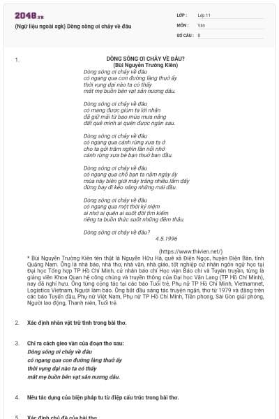 (Ngữ liệu ngoài sgk) Dòng sông ơi chảy về đâu