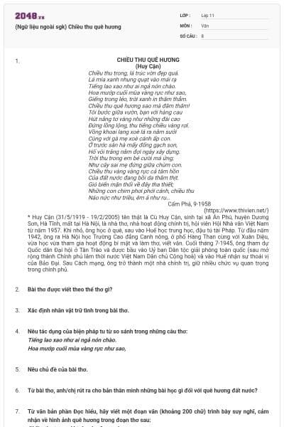 (Ngữ liệu ngoài sgk) Chiều thu quê hương