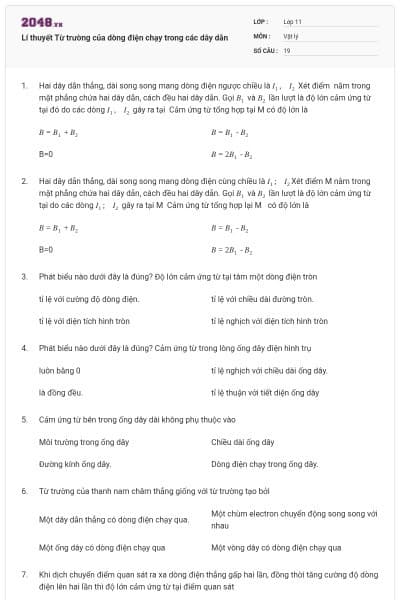 Lí thuyết Từ trường của dòng điện chạy trong các dây dẫn