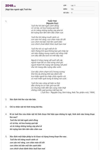 (Ngữ liệu ngoài sgk) Tuổi thơ