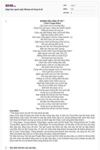 (Ngữ liệu ngoài sgk) Những nỗi lòng tê tái