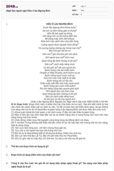 (Ngữ liệu ngoài sgk) Kiều ở lầu Ngưng Bích