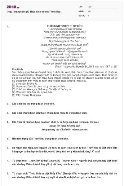 (Ngữ liệu ngoài sgk) Thúc Sinh từ biệt Thúy Kiều