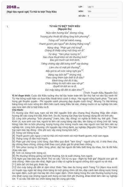 (Ngữ liệu ngoài sgk) Từ Hải từ biệt Thúy Kiều