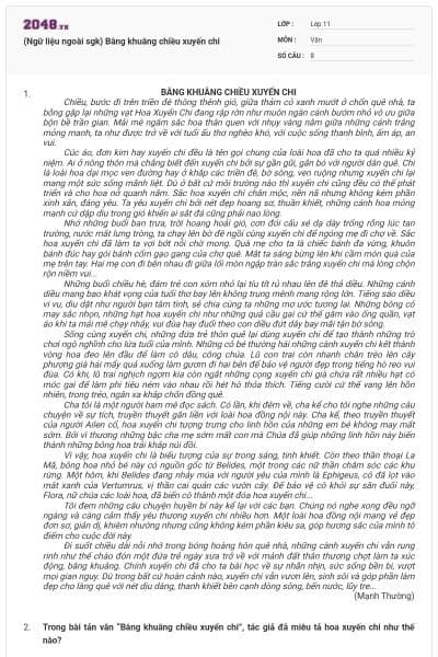 (Ngữ liệu ngoài sgk) Bâng khuâng chiều xuyến chi