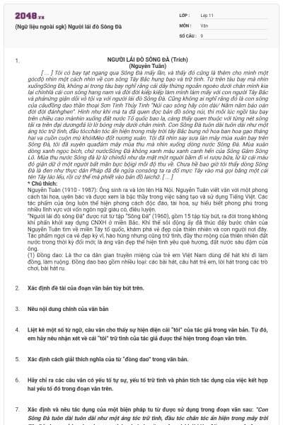 (Ngữ liệu ngoài sgk) Người lái đò Sông Đà