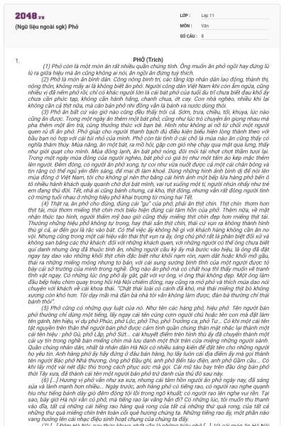 (Ngữ liệu ngoài sgk) Phở