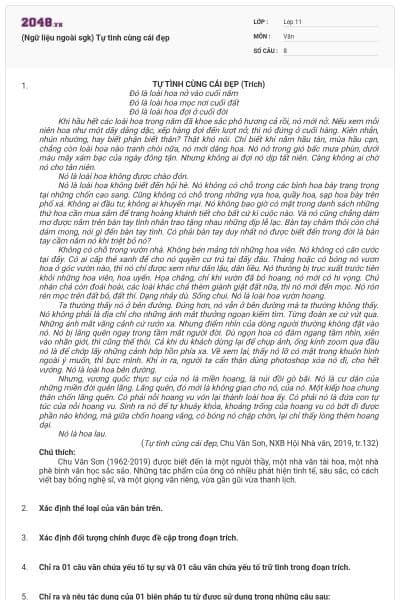 (Ngữ liệu ngoài sgk) Tự tình cùng cái đẹp