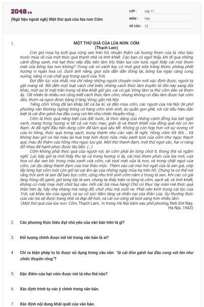 (Ngữ liệu ngoài sgk) Một thứ quà của lúa non Cốm