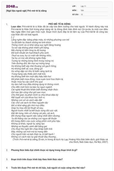 (Ngữ liệu ngoài sgk) Prô-mê-tê bị xiềng