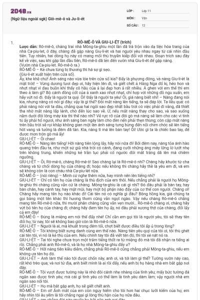 (Ngữ liệu ngoài sgk) Giô-mê-ô và Ju-li-ét