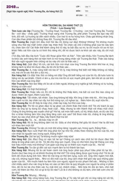 (Ngữ liệu ngoài sgk) Hồn Trương Ba, da hàng thịt (2)