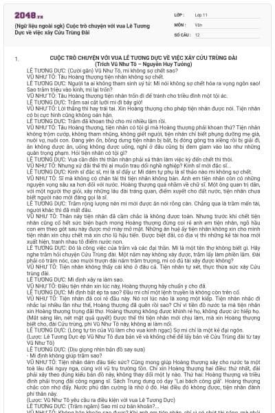 (Ngữ liệu ngoài sgk) Cuộc trò chuyện với vua Lê Tương Dực về việc xây Cửu Trùng Đài