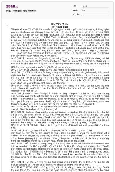 (Ngữ liệu ngoài sgk) Kim tiền