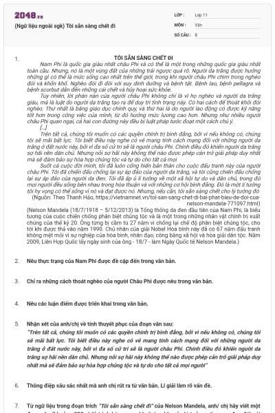 (Ngữ liệu ngoài sgk) Tôi sẵn sàng chết đi