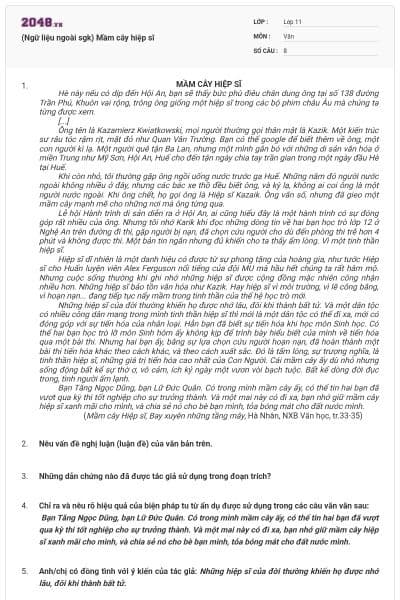 (Ngữ liệu ngoài sgk) Mầm cây hiệp sĩ