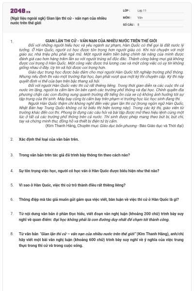 (Ngữ liệu ngoài sgk) Gian lận thi cử - vấn nạn của nhiều nước trên thế giới