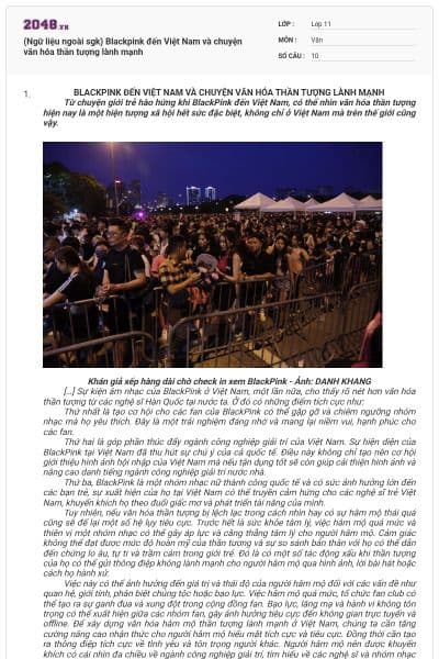 (Ngữ liệu ngoài sgk) Blackpink đến Việt Nam và chuyện văn hóa thần tượng lành mạnh