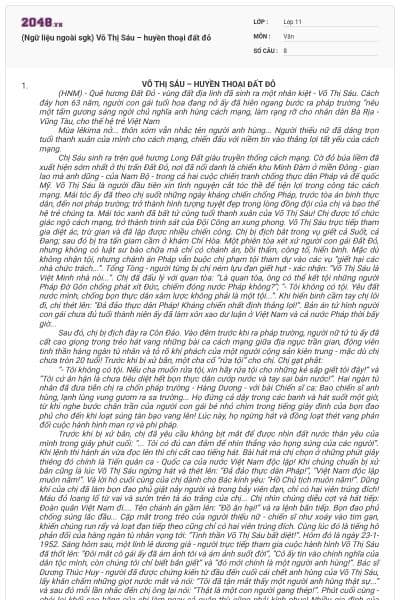 (Ngữ liệu ngoài sgk) Võ Thị Sáu – huyền thoại đất đỏ