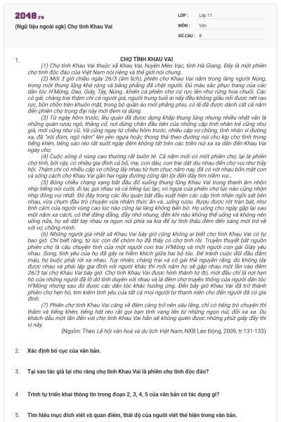 (Ngữ liệu ngoài sgk) Chợ tình Khau Vai