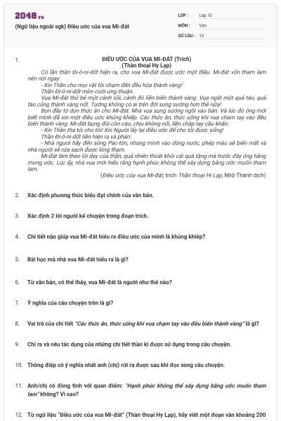 (Ngữ liệu ngoài sgk) Điều ước của vua Mi-đát