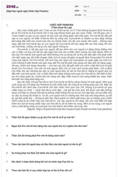 (Ngữ liệu ngoài sgk) Chiếc hộp Pandora