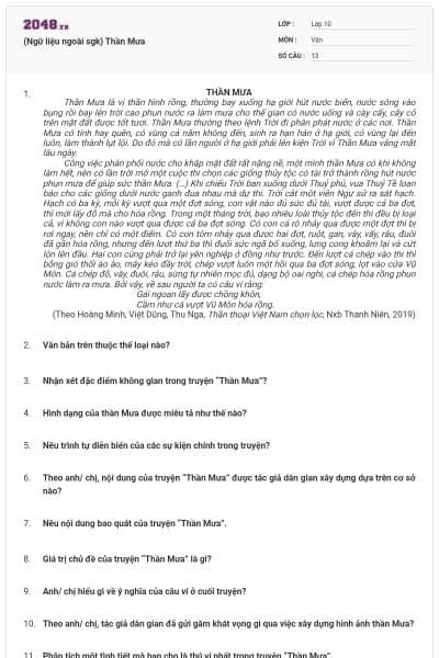 (Ngữ liệu ngoài sgk) Thần Mưa