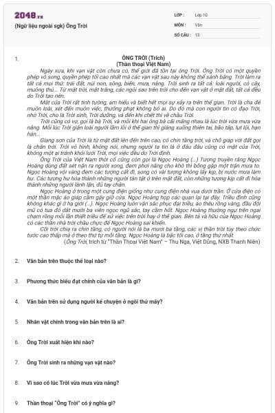 (Ngữ liệu ngoài sgk) Ông Trời