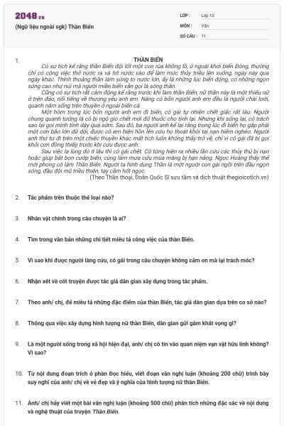 (Ngữ liệu ngoài sgk) Thần Biển