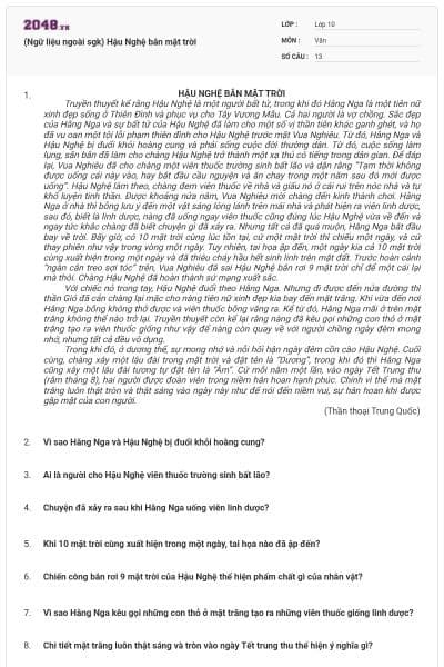 (Ngữ liệu ngoài sgk) Hậu Nghệ bắn mặt trời