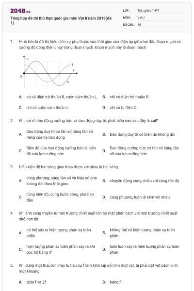 Tổng hợp đề thi thử thpt quốc gia môn Vật lí năm 2019(đề 1)