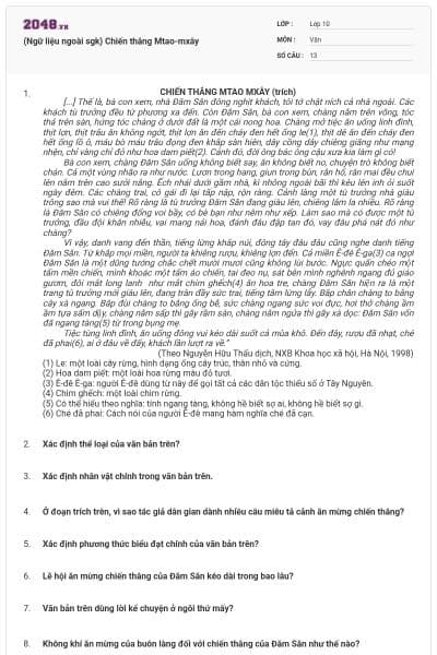 (Ngữ liệu ngoài sgk) Chiến thắng Mtao-mxây