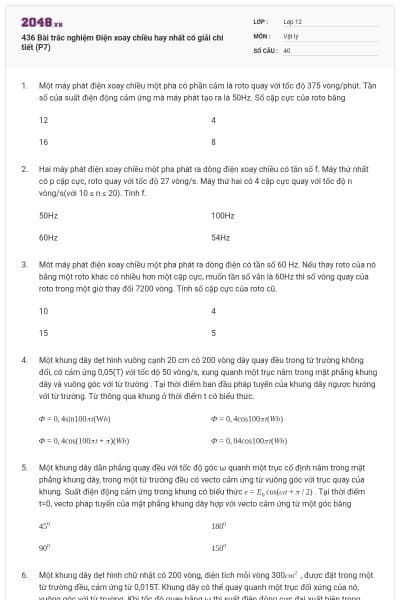436 Bài trắc nghiệm Điện xoay chiều hay nhất có giải chi tiết (P7)
