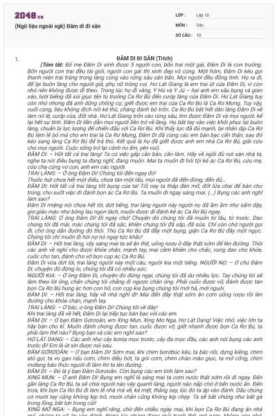 (Ngữ liệu ngoài sgk) Đăm di đi săn