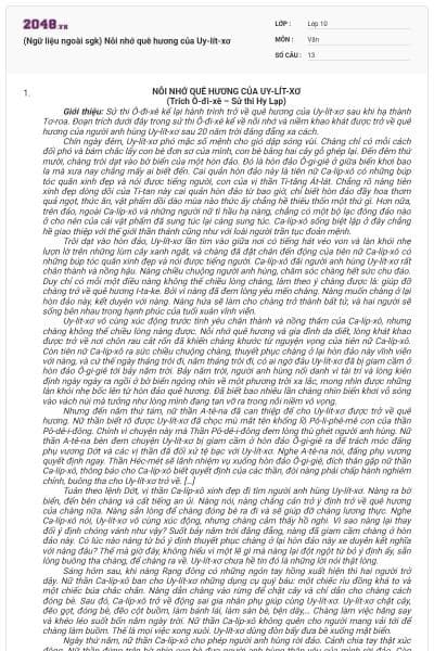 (Ngữ liệu ngoài sgk) Nỗi nhớ quê hương của Uy-lít-xơ