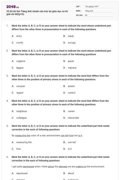 25 đề thi thử Tiếng Anh chuẩn cấu trúc bộ giáo dục có lời giải chi tiết(p16)