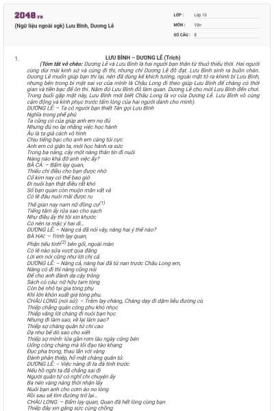 (Ngữ liệu ngoài sgk) Lưu Bình, Dương Lễ