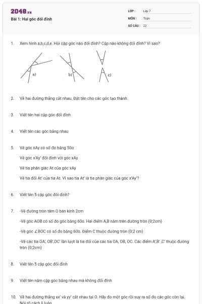 Bài 1: Hai góc đối đỉnh