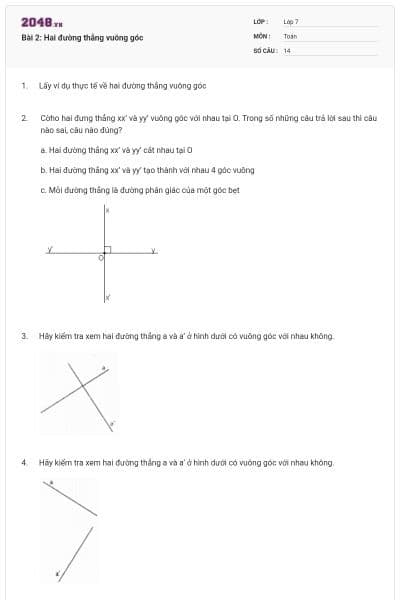 Bài 2: Hai đường thẳng vuông góc