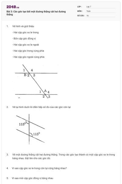 Bài 3: Các góc tạo bởi một đường thẳng cắt hai đường thẳng