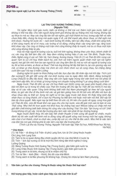 (Ngữ liệu ngoài sgk) Lại thư cho Vương Thông (Trích)