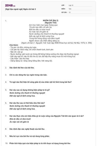 (Ngữ liệu ngoài sgk) Ngôn chí bài 3