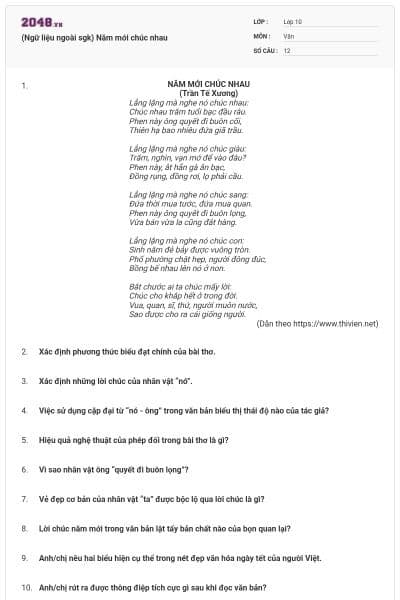 (Ngữ liệu ngoài sgk) Năm mới chúc nhau