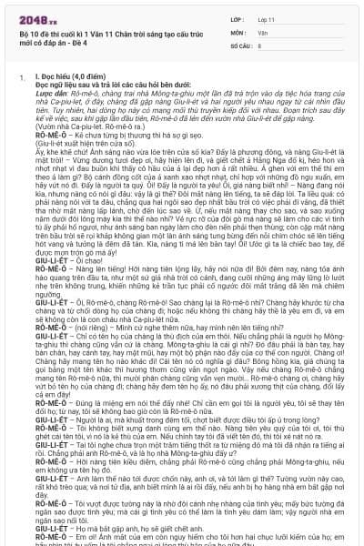 Bộ 10 đề thi cuối kì 1 Văn 11 Chân trời sáng tạo cấu trúc mới có đáp án - Đề 4